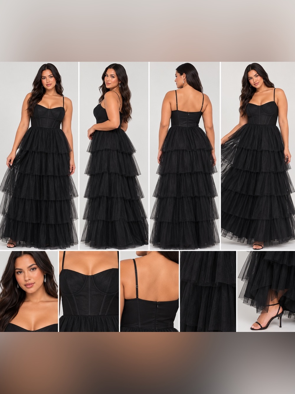 Lulus Rule the Runway Black Tulle Bustier Tiered Maxi Dress XL NWT